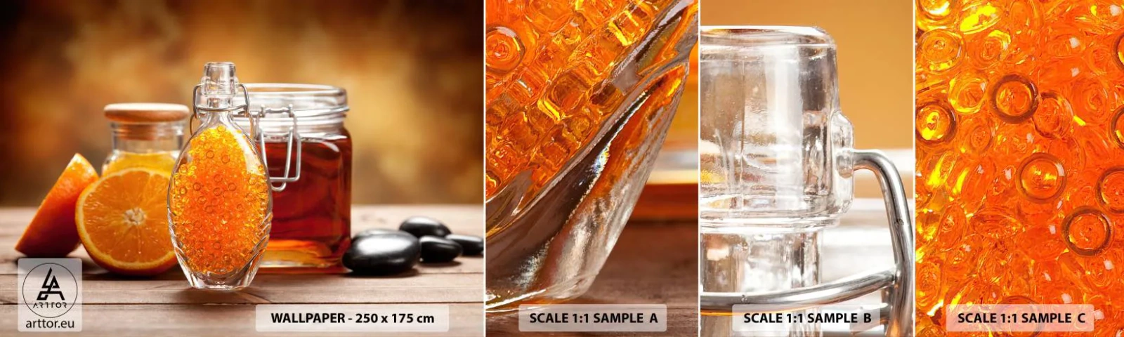 Fotótapéta Minta Standard Eco - Napos ízek és aromák - Gasztronómia, narancs, Jar Mézzel - 100x30 cm