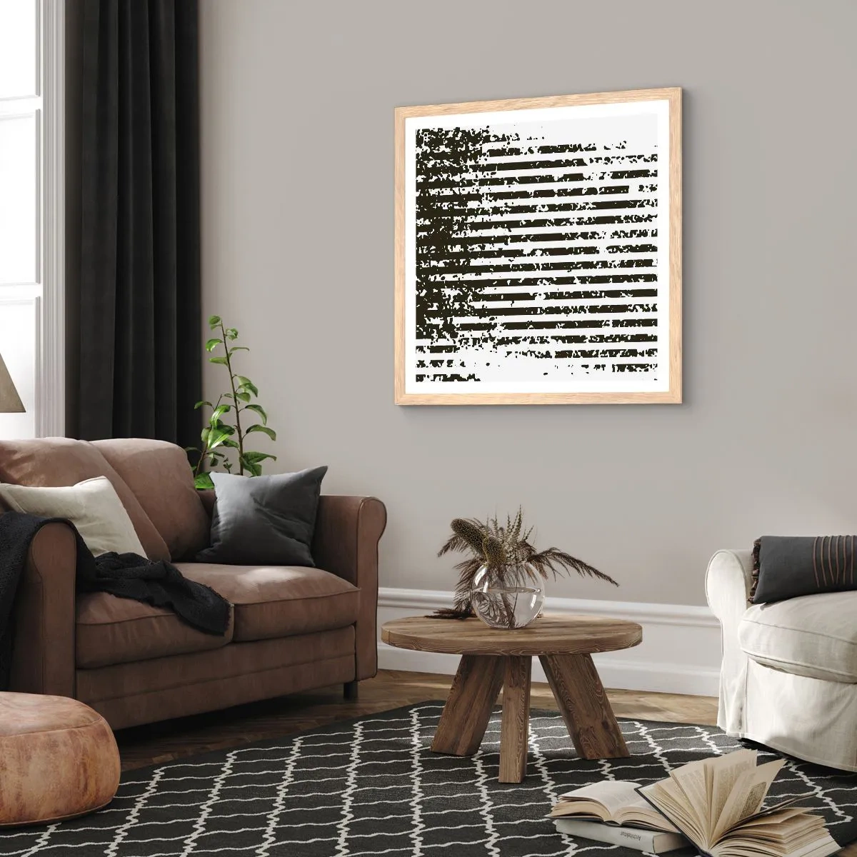 Poszter világos tölgy keretben - Ritmus és zaj - 30x30 cm