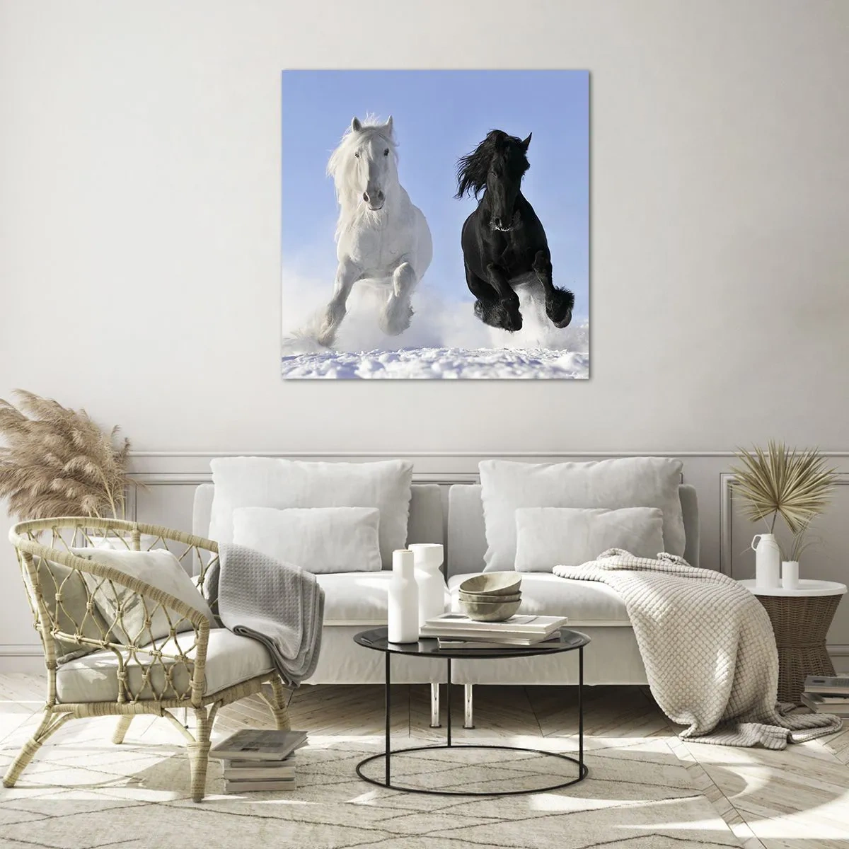 Üveg kép - Fekete-fehér galopp - 60x60 cm