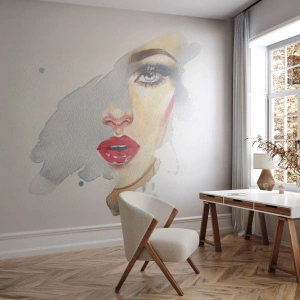 Fotótapéta Standard Eco - Egy vízcsepp tükörkép  - Női Arc, Nő, vörös ajkak - 200x140 cm