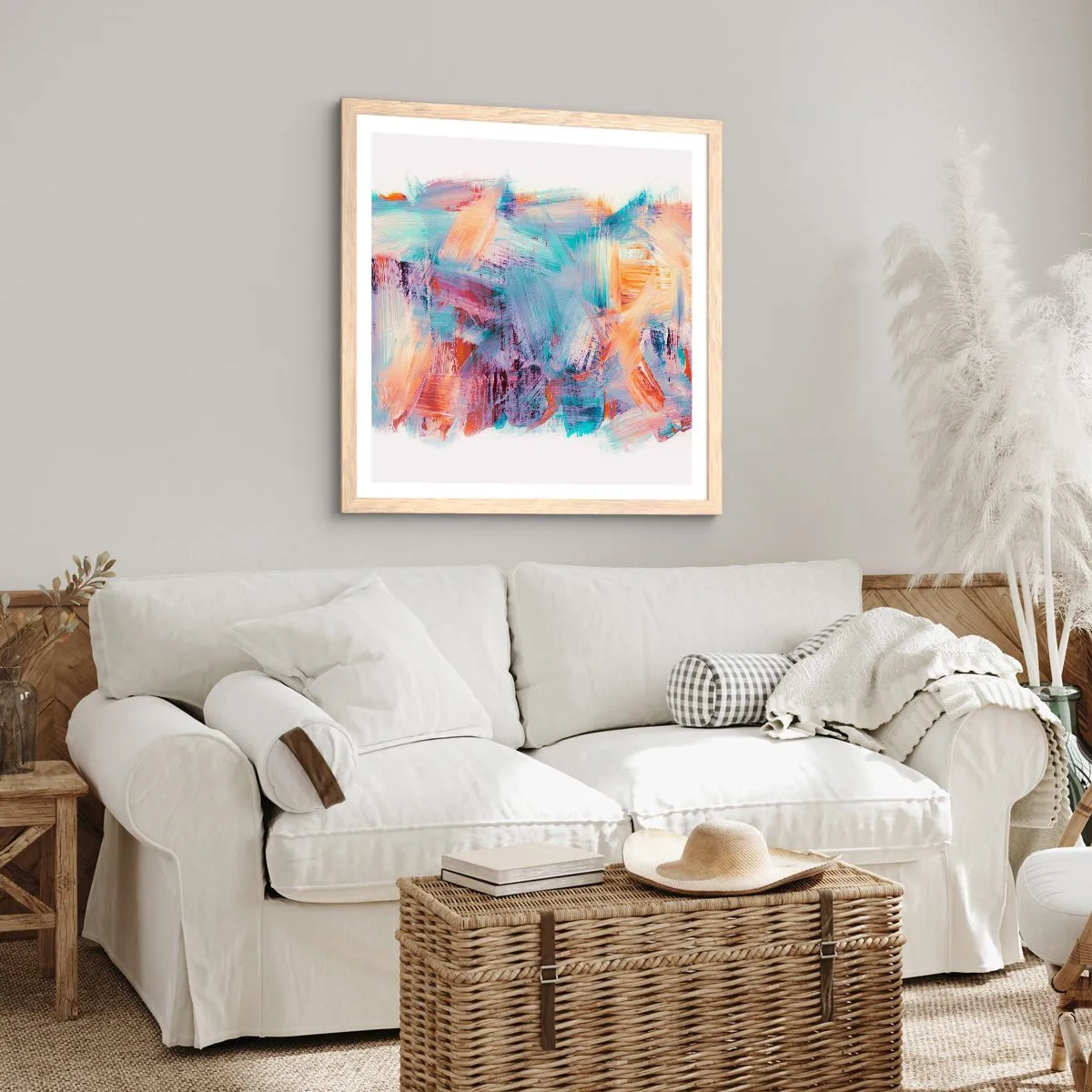 Poszter világos tölgy keretben - Színes rendetlenség - 60x60 cm