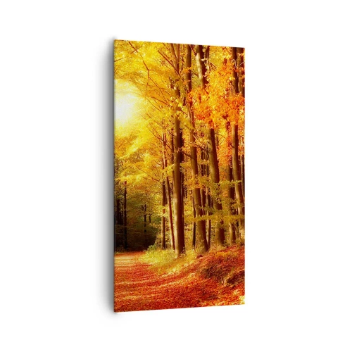 Vászonkép - Arany ősz az erdei úton - 65x120 cm