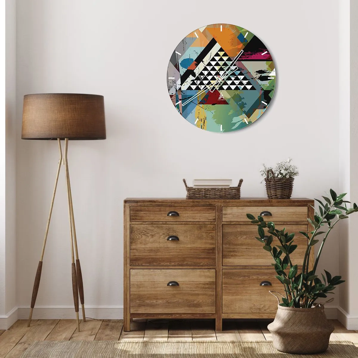 Falióra, Óra - Élénk színű absztrakt geometrikus motívummal díszített óralap. - 30x30cm - Milyen egyszerű - Modern fali dekoráció nappalihoz, konyhához és hálószobához ARTTOR