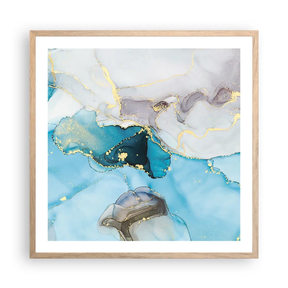 Poszter világos tölgy keretben - Tanulmány a szürke és a türkiz találkozásáról - 60x60 cm