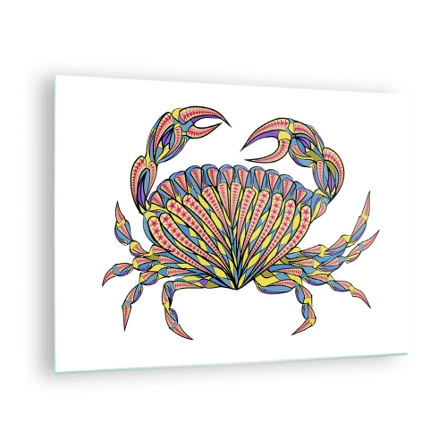 Üveg kép - Illusztráció egy színes rákról geometrikus stílusban - 70x50cm - Tengeri ékszerek - Modern fali dekoráció nappalihoz és hálószobához ARTTOR
