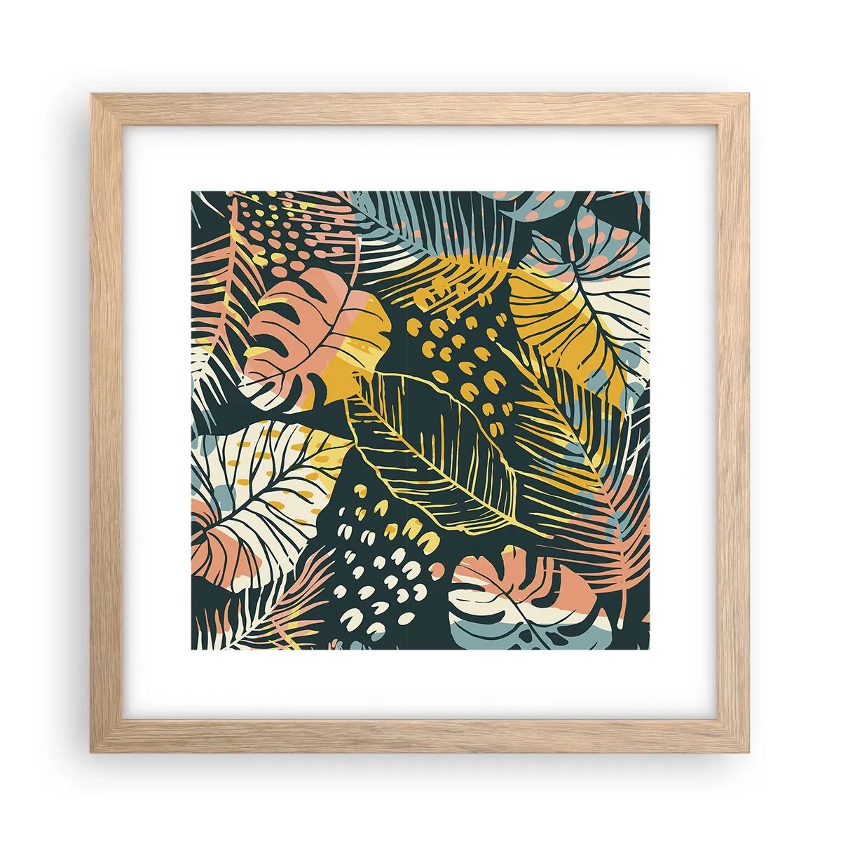 Poszter világos tölgy keretben - Leveles fantázia - 30x30 cm