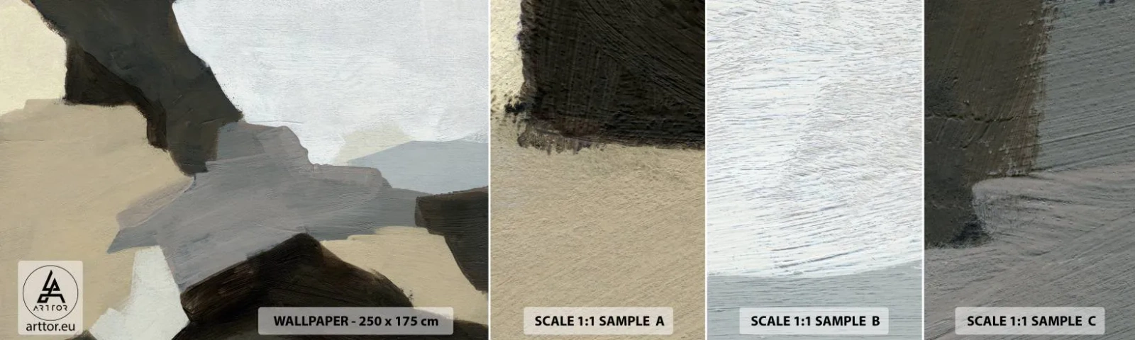 Fotótapéta Minta Standard Eco - Absztrakció: a szürke elválasztásai - Absztrakció, Darab, Festékek - 100x30 cm