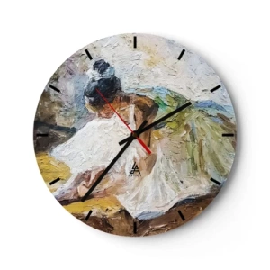 Falióra, Óra - Egy fehér ruhás balett-táncos, impresszionista stílusban ábrázolva. - 30x30cm - Degas festményéből - Modern fali dekoráció nappalihoz, konyhához és hálószobához ARTTOR
