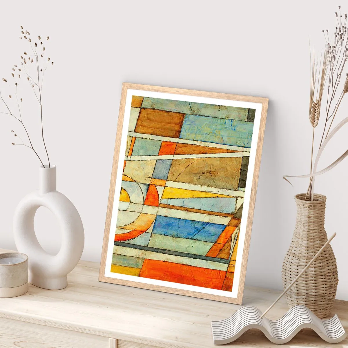 Poszter világos tölgy keretben - Kubizmus az építkezésen - 70x100 cm
