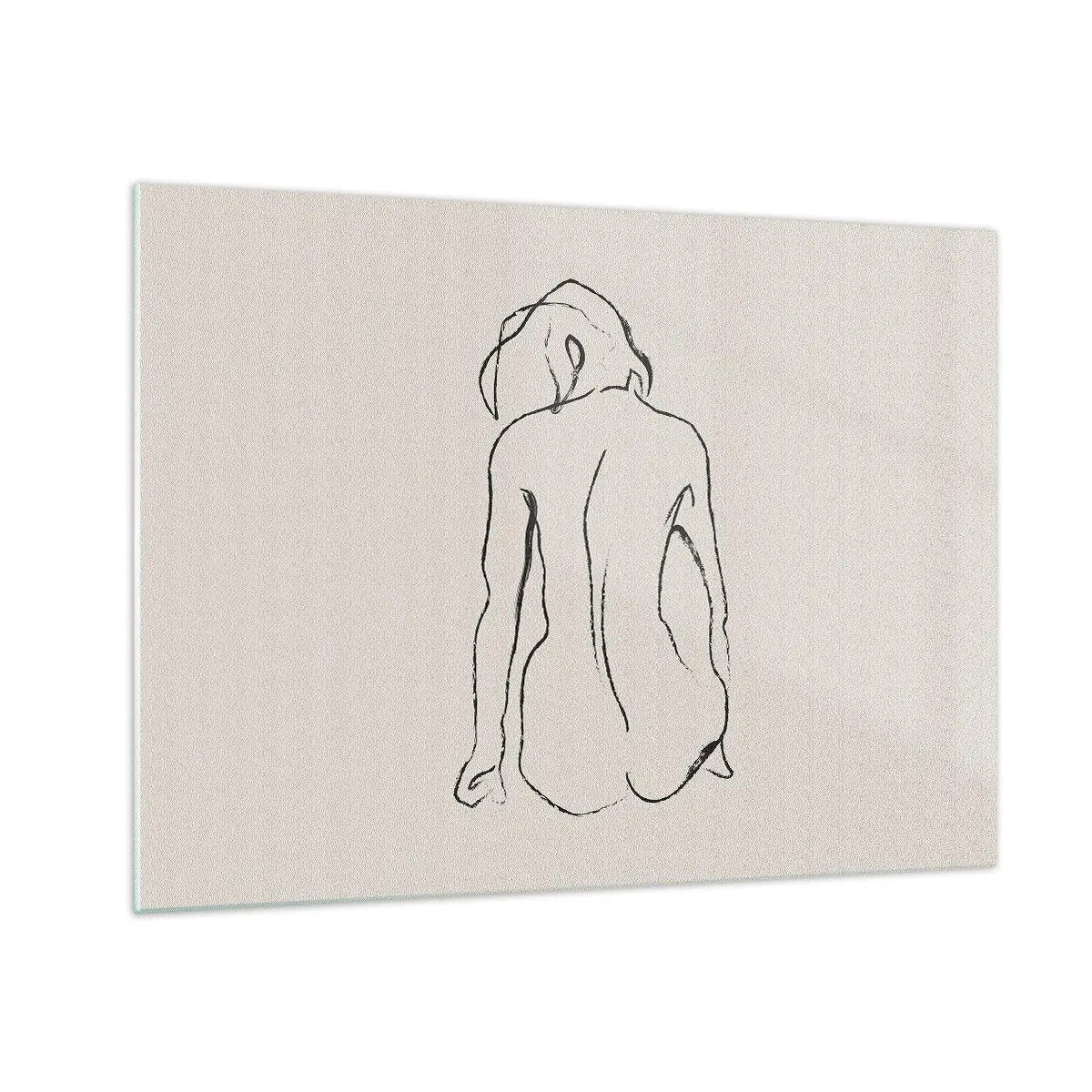 Üveg kép - Egy ülő nő finom vázlata, feketével rajzolva világos háttéren. - 70x50cm - Lány meztelenül - Modern fali dekoráció nappalihoz és hálószobához ARTTOR
