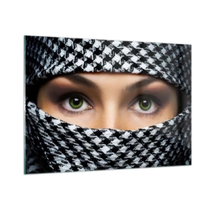 Üveg kép - Egy fátyolos zöld szemű szépség portréja - 100x70 cm