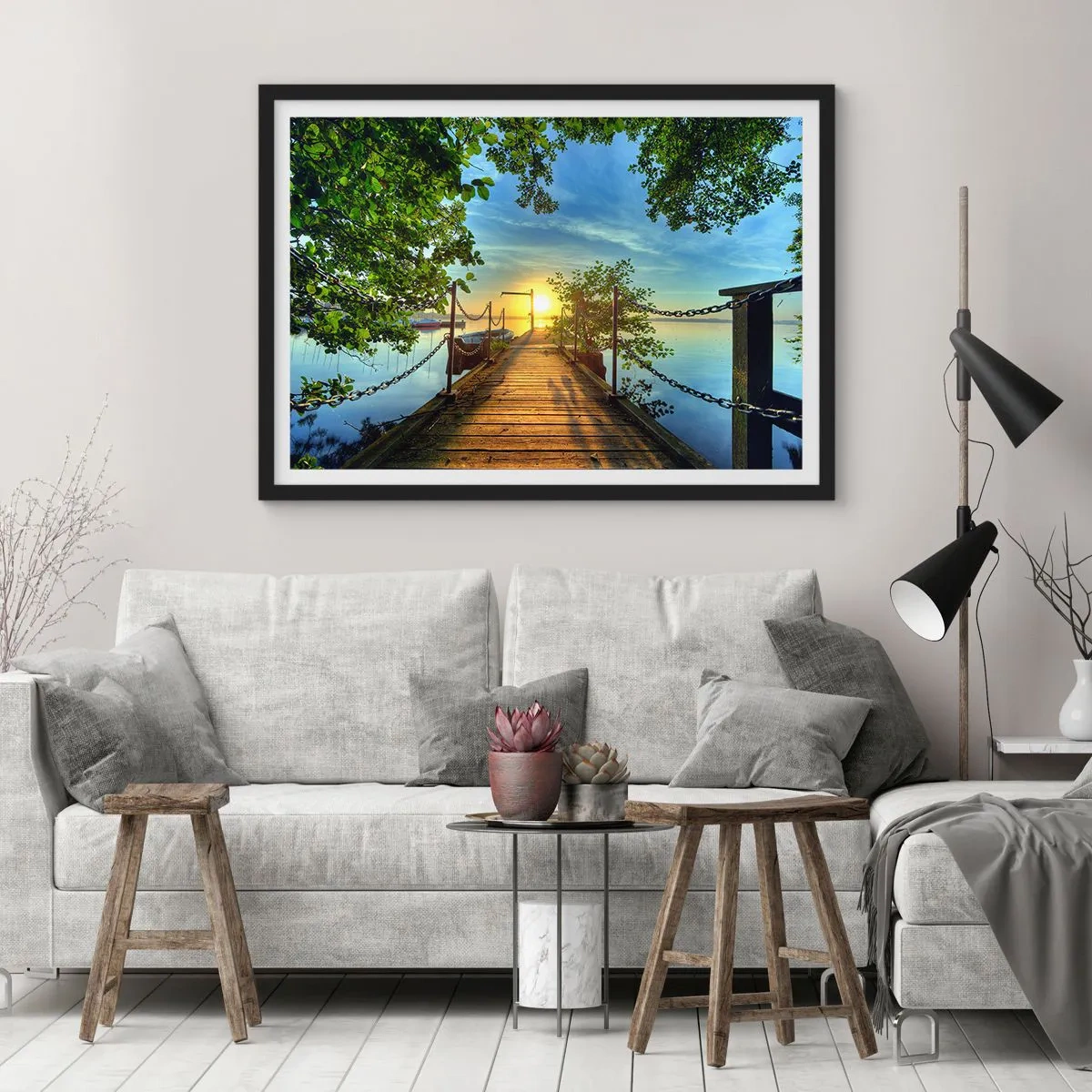 Poszter fehér keretben - Naplemente a víz felett - 100x70 cm