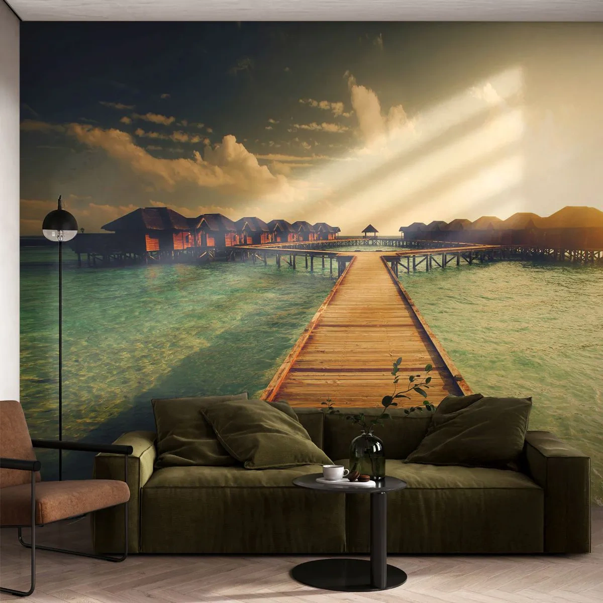 Fotótapéta Premium Canvas - Tiszteletteljes meghívás - Maldív-szigetek, Tájkép, Házak a vízen - 250x175 cm