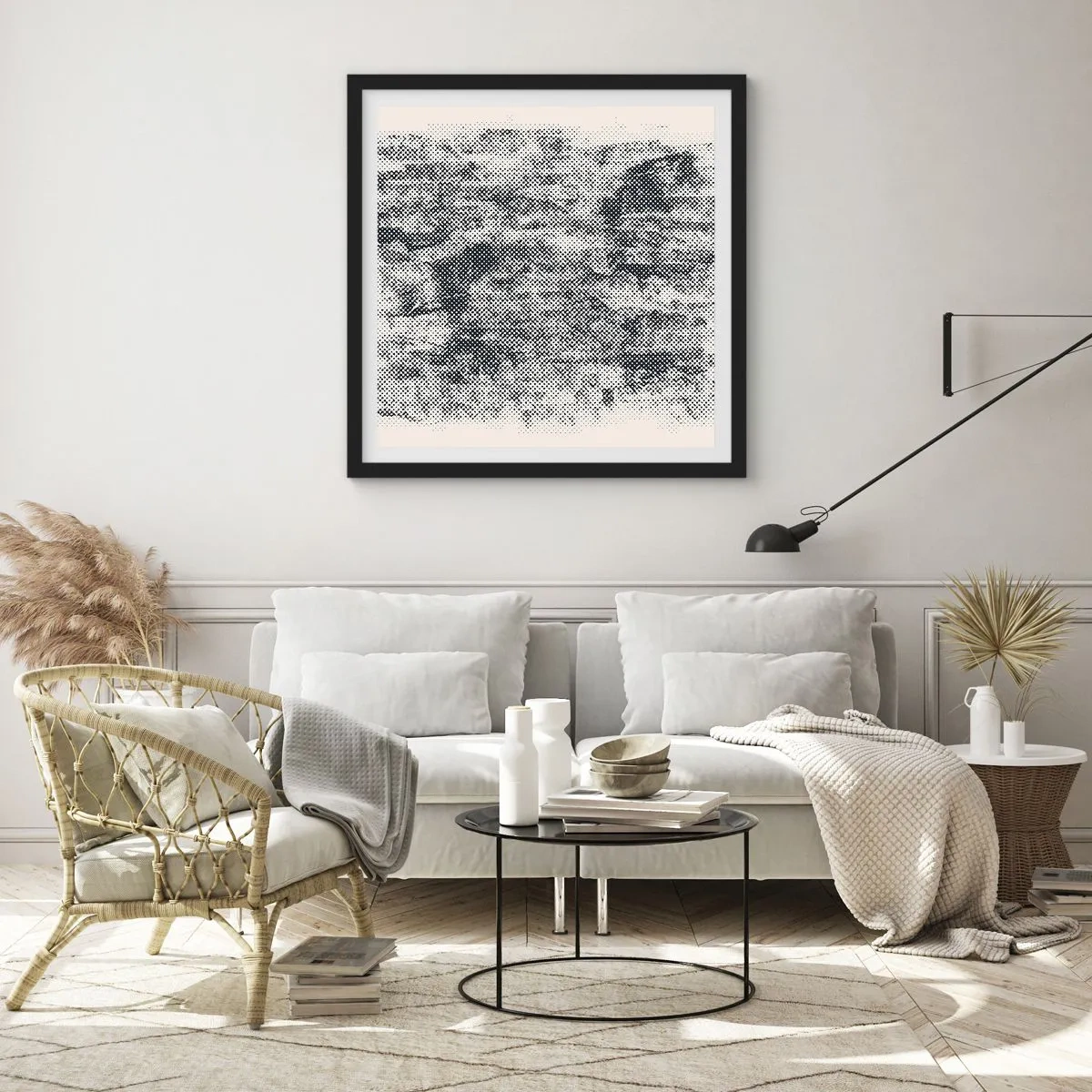 Poszter fehér keretben - Ködös kompozíció - 60x60 cm