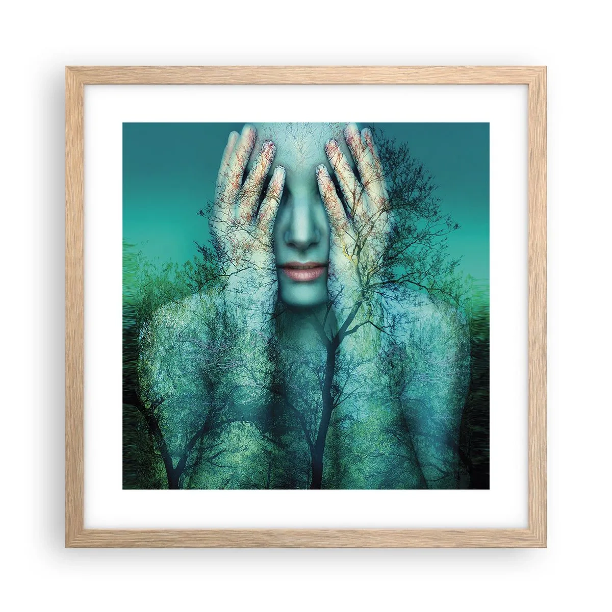 Poszter világos tölgy keretben - Kékbe merítve - 40x40 cm