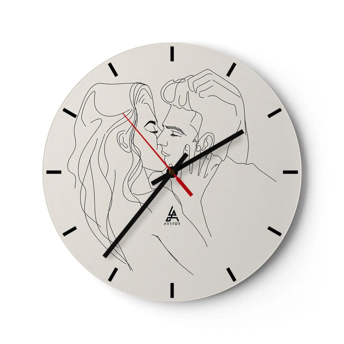 Falióra, Óra - Egy minimalista rajzfilm egy szerelmes párról - 30x30cm - Összegabalyodva az érzésben - Modern fali dekoráció nappalihoz, konyhához és hálószobához ARTTOR