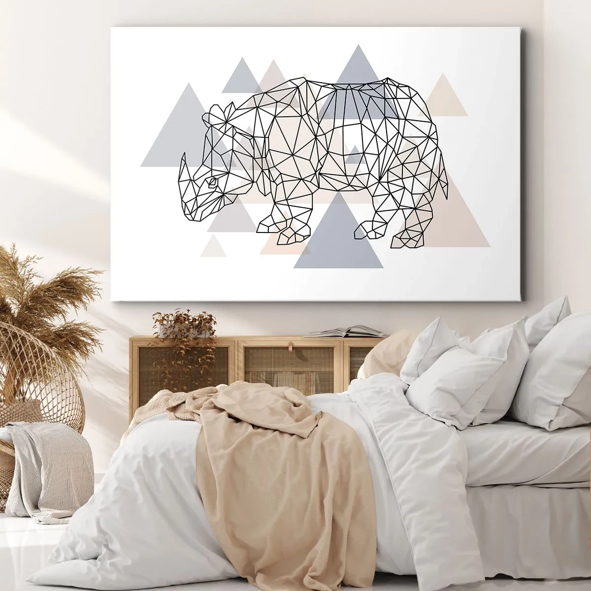 Vászonkép - Geometrikus orrszarvú finom háromszögek hátterében - 70x50cm - Az erő szerkezete - Modern fali dekoráció nappalihoz és hálószobához ARTTOR