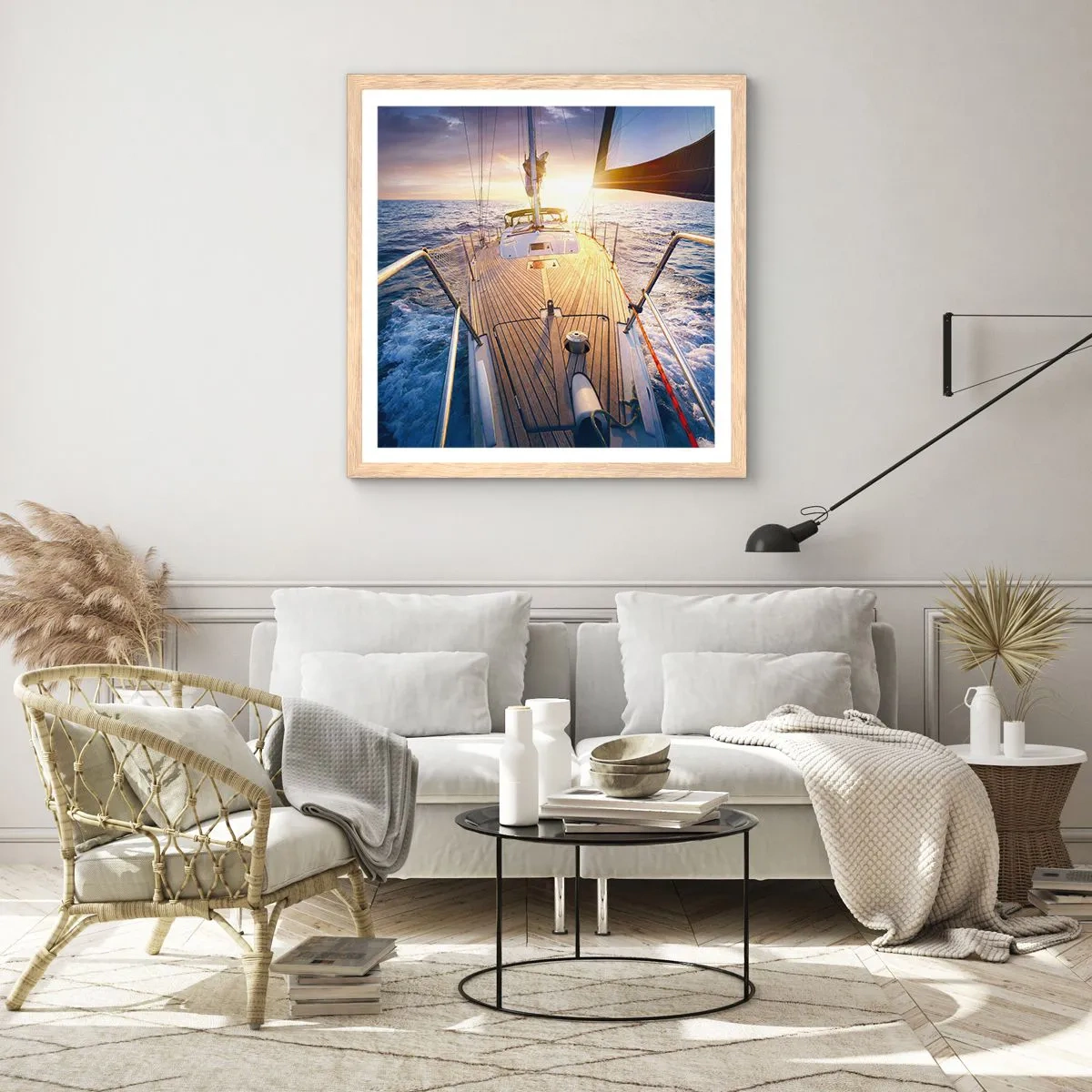 Poszter világos tölgy keretben - Futás a hullámokon - 60x60 cm