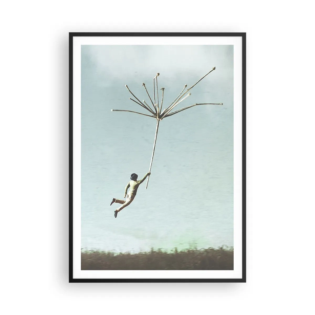 Poszter fehér keretben - Sárkányrepülők, pitypangok, szél - 70x100 cm