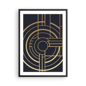 Poszter fehér keretben - Geometrikus Art Deco minta arany elemekkel sötét háttéren - 50x70cm - A dolgok fordulatai - Modern fali dekoráció nappalihoz és hálószobához ARTTOR