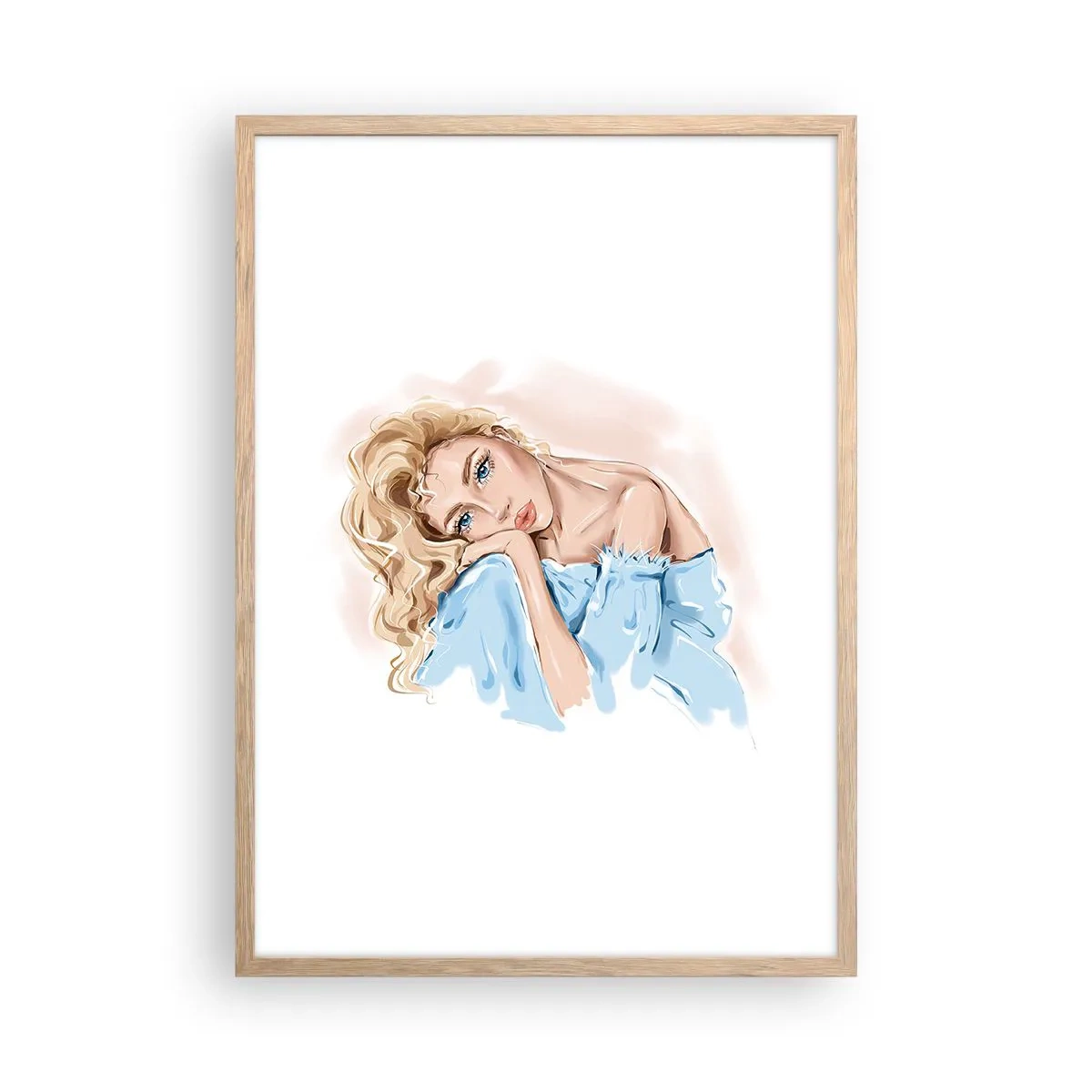 Poszter világos tölgy keretben - Álmodozó a kékben - 50x70 cm