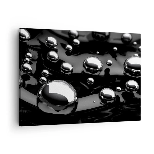 Vászonkép - Absztrakt cseppek fekete felületen - 70x50cm - A fekete vízből - Modern fali dekoráció nappalihoz és hálószobához ARTTOR