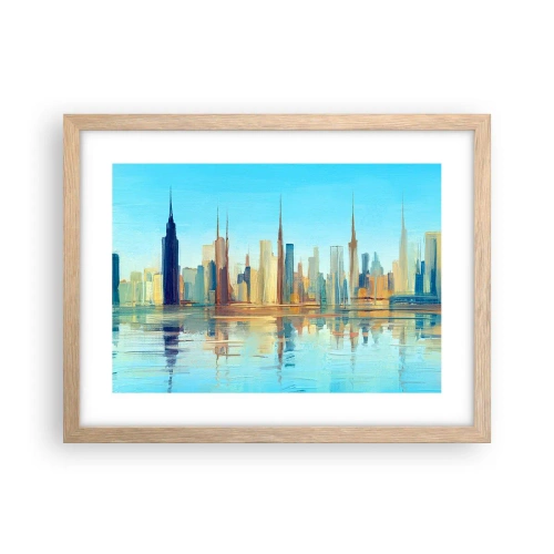 Poszter világos tölgy keretben - Napfényes metropolisz - 40x30 cm