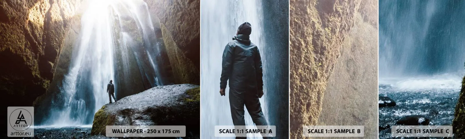 Fotótapéta Minta Standard Eco - Az arányok helyreállítása - Vízesés, Sziklák, Barlang - 100x30 cm