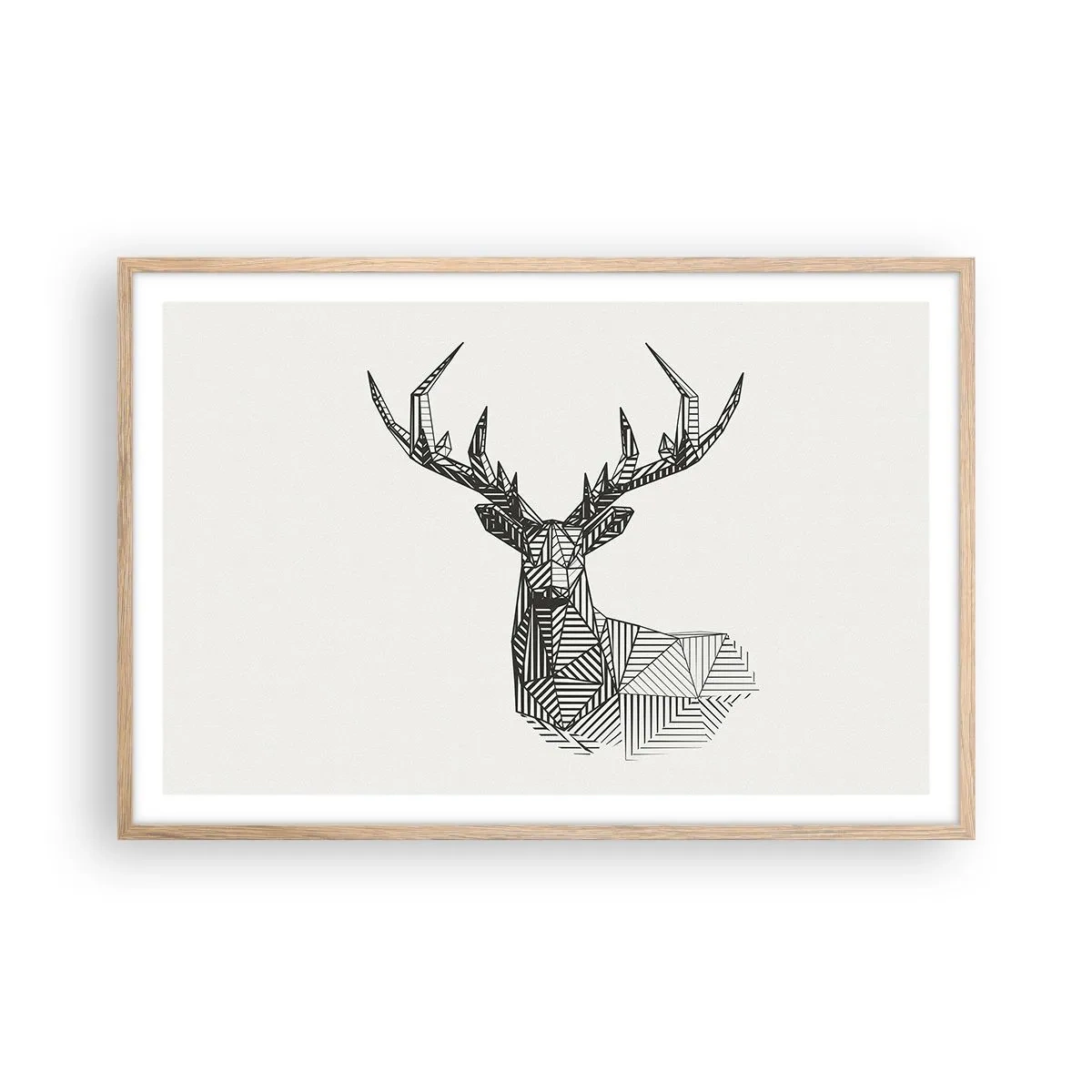 Poszter világos tölgy keretben - Szarvas kubista stílusban - 91x61 cm