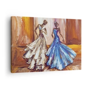 Vászonkép - Estélyi ruhás karakterek művészi stílusban - 70x50cm - Hálás páros - Modern fali dekoráció nappalihoz és hálószobához ARTTOR