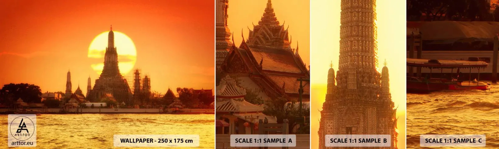 Fotótapéta Minta Standard Eco - Nap felé, mindig nap felé - Bangkok, Hajnal temploma, Thaiföld - 100x30 cm