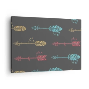 Vászonkép - Stilizált nyílminta pasztell színekben sötét háttéren - 70x50cm - Rendben - Modern fali dekoráció nappalihoz és hálószobához ARTTOR