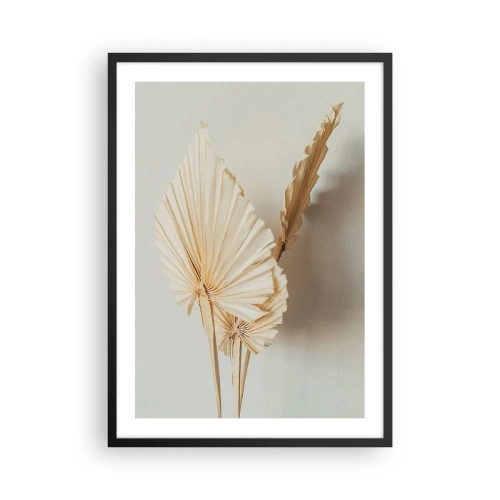 Poszter fehér keretben - Szárított pálmalevelek minimalista elrendezésben, világos háttér előtt - 50x70cm - Ha vigaszra van szükséged - Modern fali dekoráció nappalihoz és hálószobához ARTTOR