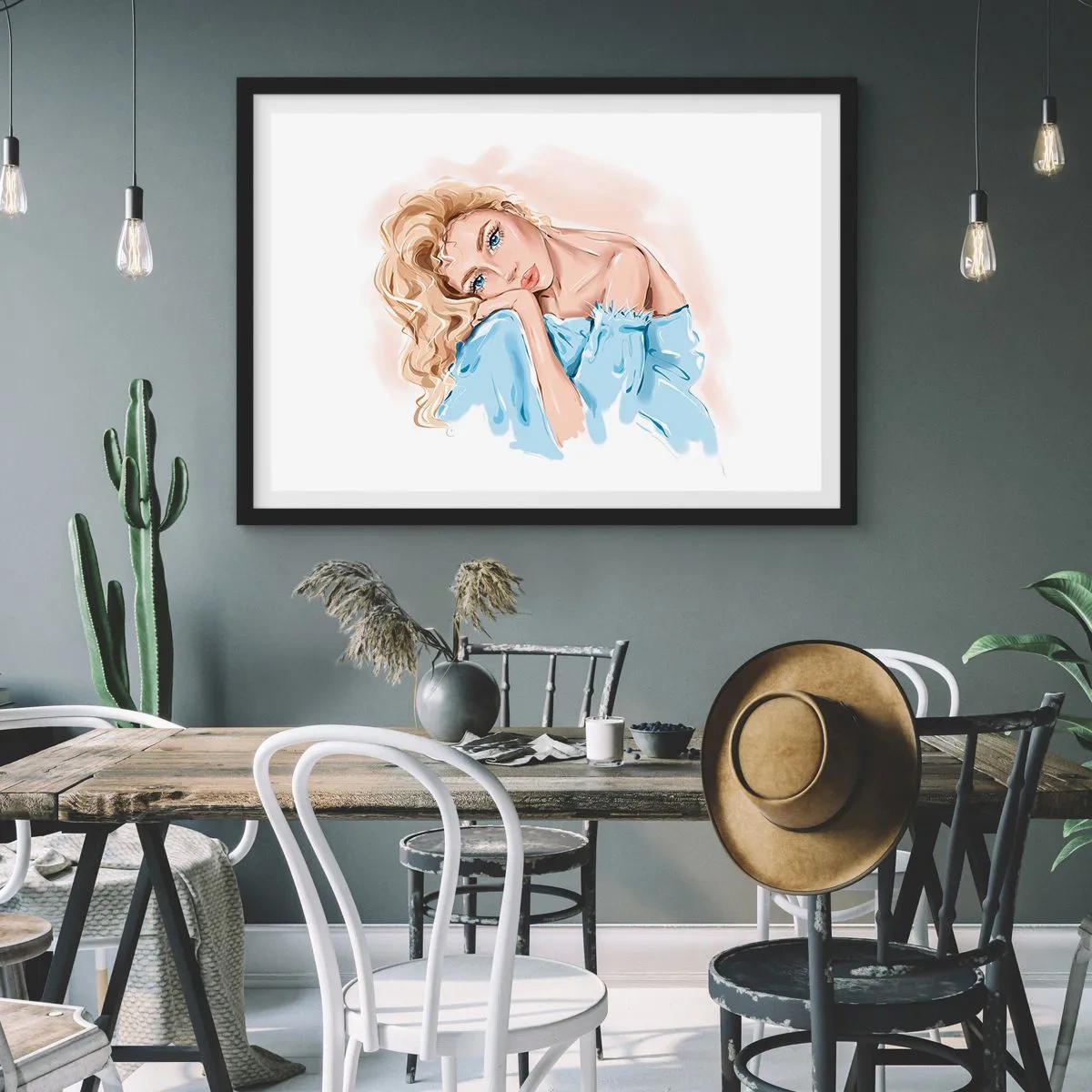 Poszter fehér keretben - Álmodozó a kékben - 70x50 cm