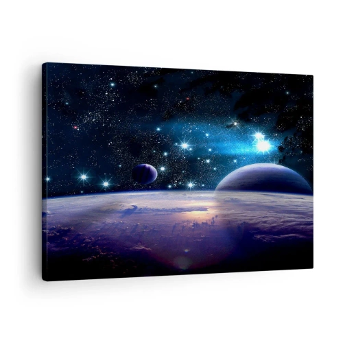 Vászonkép - A világűr látképe bolygókkal és csillagokkal - 70x50cm - Még mindig egyedül? - Modern fali dekoráció nappalihoz és hálószobához ARTTOR