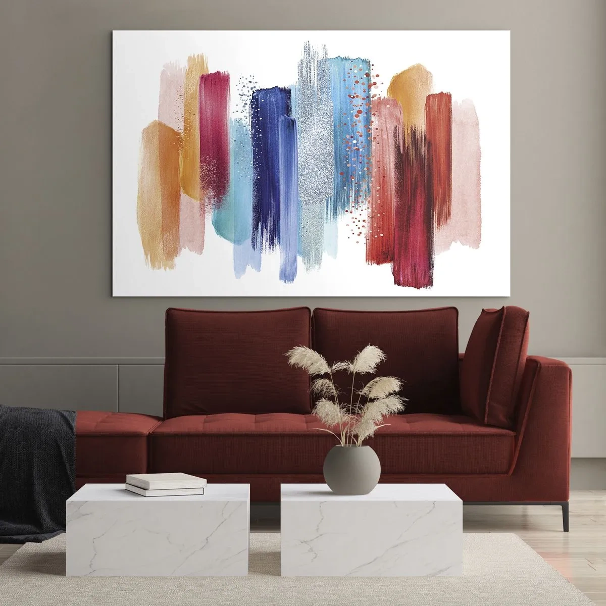 Üveg kép - Színes ecsetvonások absztrakt kompozíciója - 70x50cm - Fel és le - Modern fali dekoráció nappalihoz és hálószobához ARTTOR