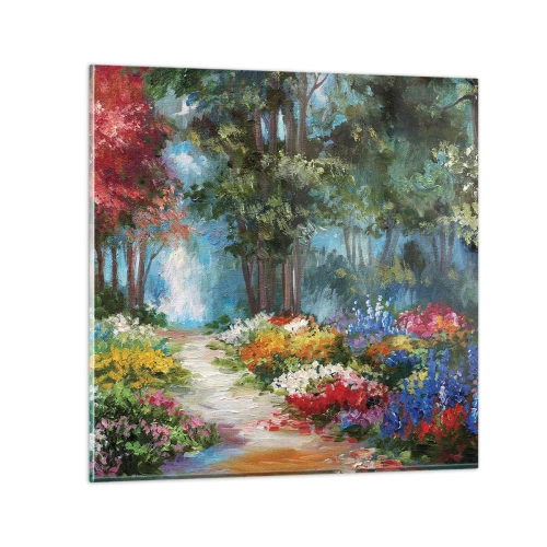 Üveg kép - Erdei kert, virágos erdő - 30x30 cm