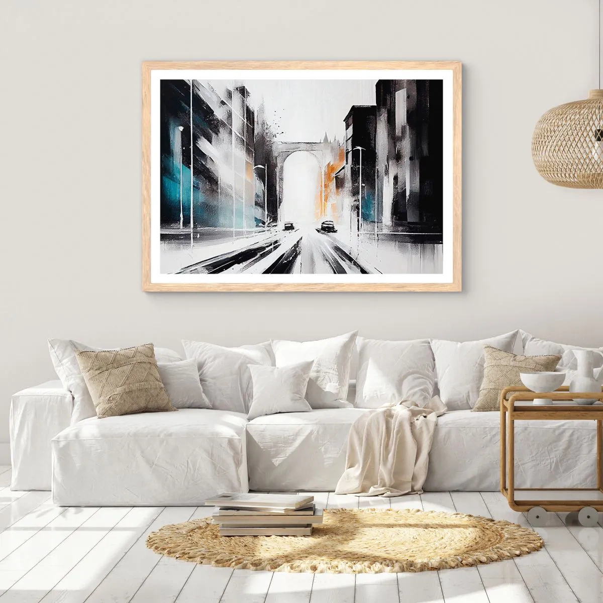 Poszter világos tölgy keretben - Várostanulmány: építészet és mozgás - 100x70 cm