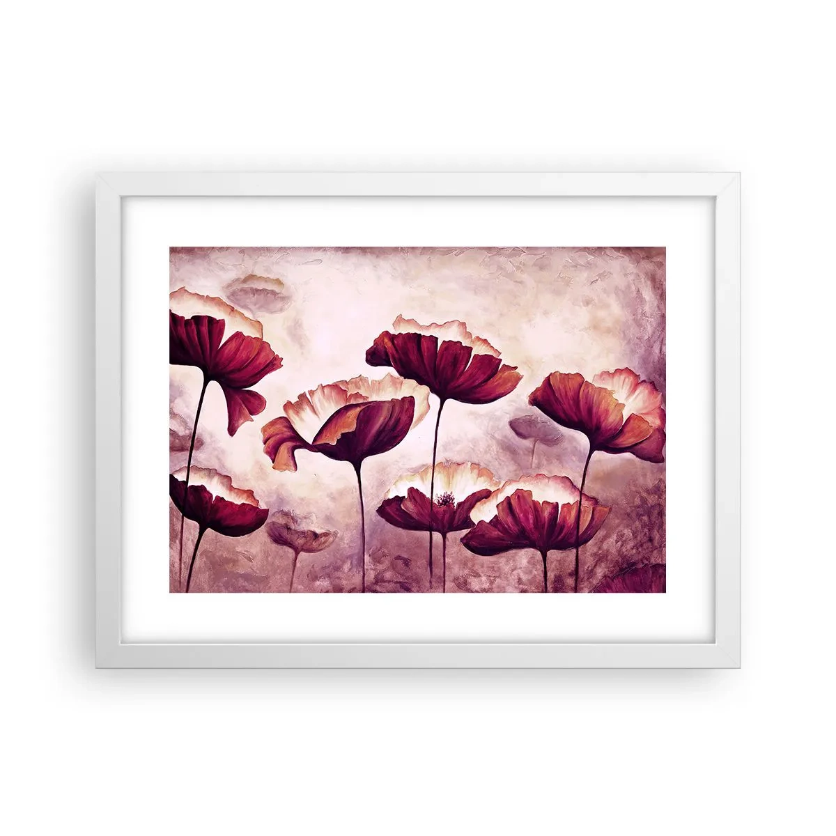 Poszter fekete keretben - Piros és fehér szirom - 40x30 cm