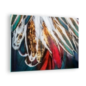 Üveg kép - Színes tollak gazdag színpalettában, jellegzetes textúrával - 70x50cm - A repülés titkai - Modern fali dekoráció nappalihoz és hálószobához ARTTOR