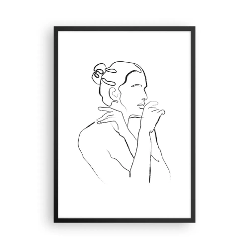 Poszter fehér keretben - Minimalista vonal egy női sziluett fehér alapon - 50x70cm - Akt: érzéki misztérium - Modern fali dekoráció nappalihoz és hálószobához ARTTOR