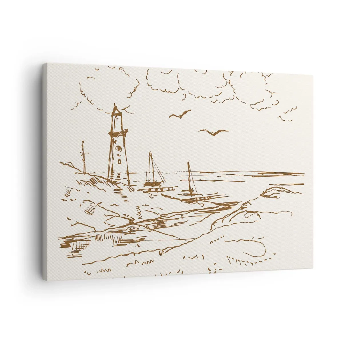 Vászonkép - Vázlat egy tengerre néző világítótoronyról - 70x50cm - A nyár emlékeinek vázlata - Modern fali dekoráció nappalihoz és hálószobához ARTTOR