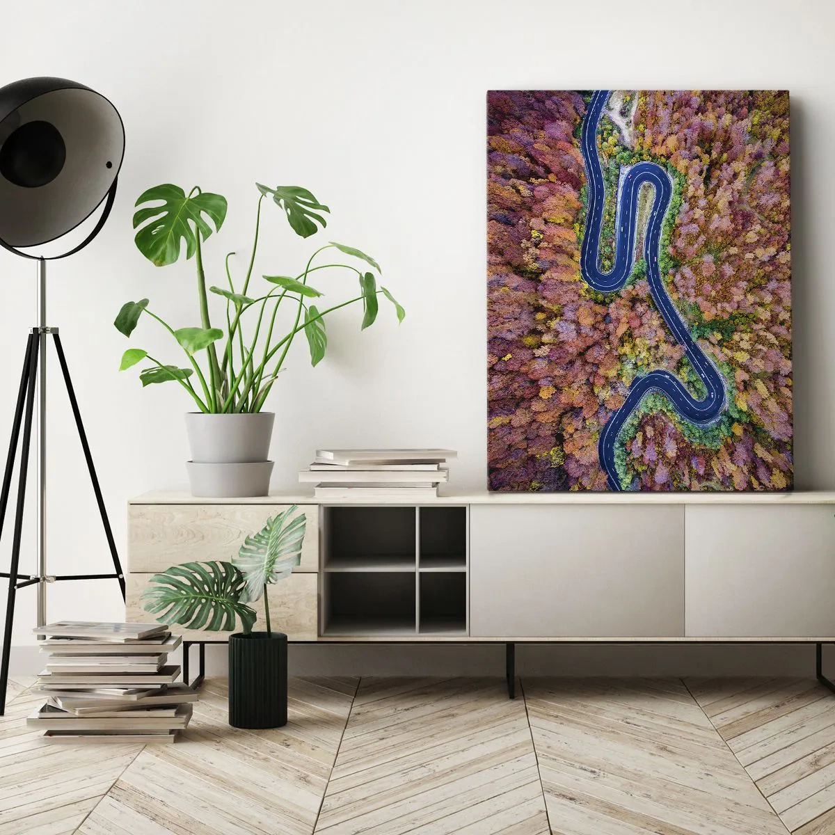 Vászonkép - Kanyargós út az erdőn keresztül - 45x80 cm