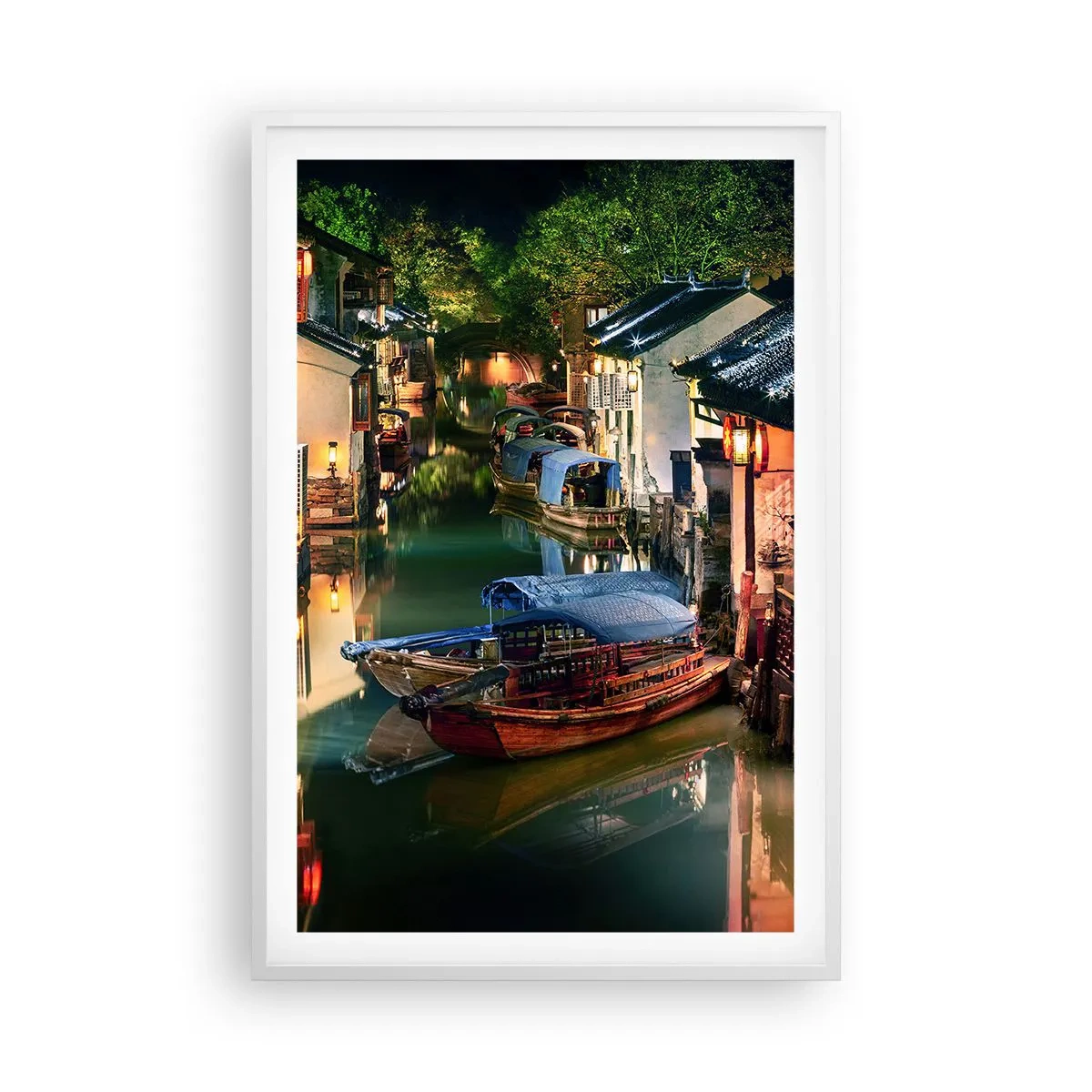 Poszter fekete keretben - Este egy kínai utcán - 61x91 cm