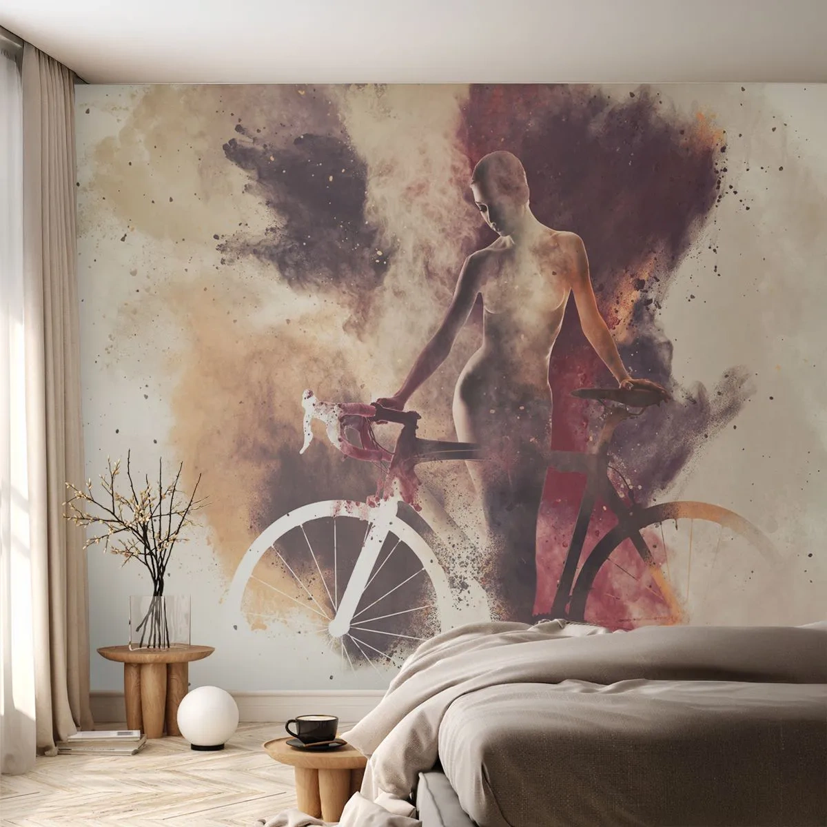 Fotótapéta Premium Sand - Márvány formájú kerékpáros lélek - Absztrakció, Nő, Kerékpár - 100x70 cm