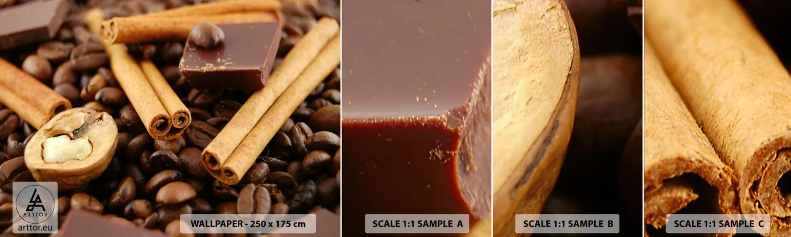 Fotótapéta Minta Standard Eco - Aromák koncertje - Gasztronómia, Csokoládé, Kávébab - 100x30 cm