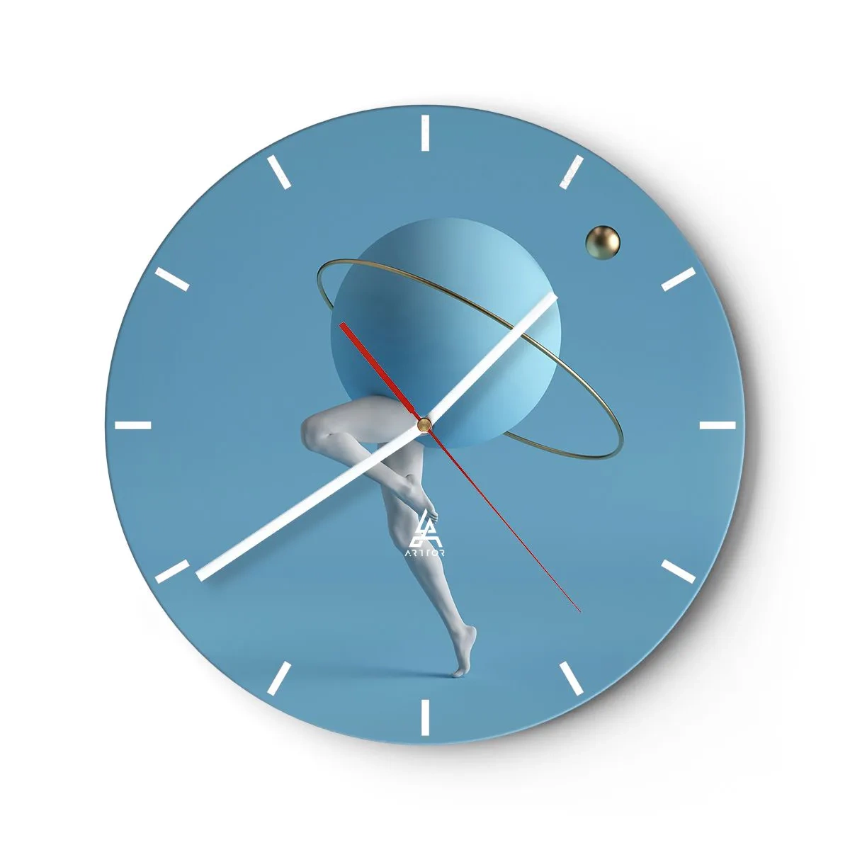 Falióra, Óra - Egy szürreális alak egy bolygógömbbel az égen - 30x30cm - És a bolygók megbolondulnak - Modern fali dekoráció nappalihoz, konyhához és hálószobához ARTTOR