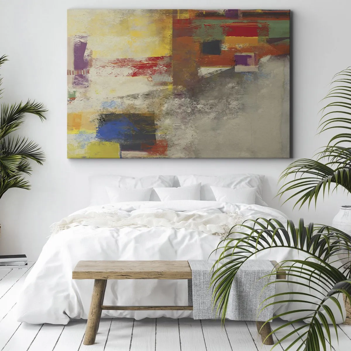 Vászonkép - Színes absztrakció geometriai alakzatokkal - 70x50cm - Színgeometria - Modern fali dekoráció nappalihoz és hálószobához ARTTOR