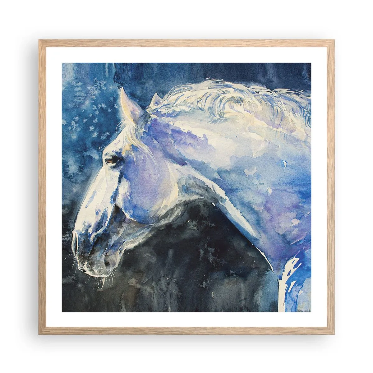 Poszter világos tölgy keretben - Portré kék fényben - 60x60 cm