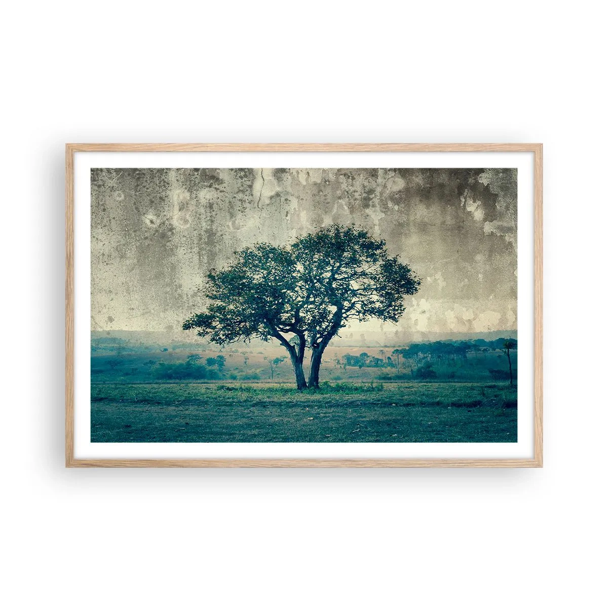 Poszter világos tölgy keretben - Almafa a kék mezőn? - 91x61 cm